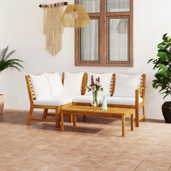 ARDEBO.de - 4-tlg. Garten-Lounge-Set mit Auflagen Creme Massivholz Akazie