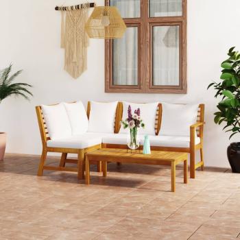 4-tlg. Garten-Lounge-Set mit Auflagen Creme Massivholz Akazie