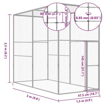 Katzenkäfig 3x1,5x2,5 m Verzinkter Stahl