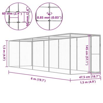 Katzenkäfig 6x1,5x1,5 m Verzinkter Stahl