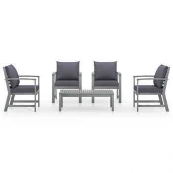 5-tlg. Garten-Lounge-Set mit Auflagen Massivholz Akazie Grau