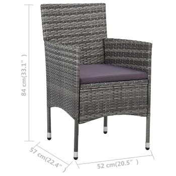 3-tlg. Garten-Essgruppe Grau Poly Rattan und Glas