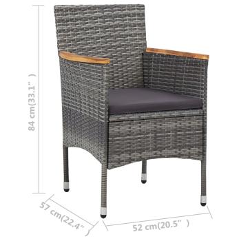 3-tlg. Garten-Essgruppe Grau Poly Rattan und Akazienholz