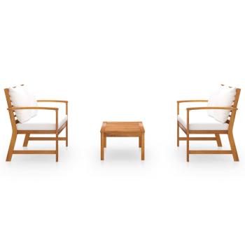 3-tlg. Garten-Lounge-Set mit Auflagen Massivholz Akazie