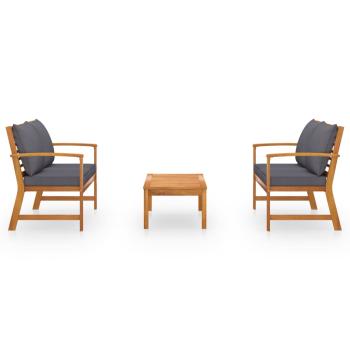 3-tlg. Garten-Lounge-Set mit Auflagen Massivholz Akazie
