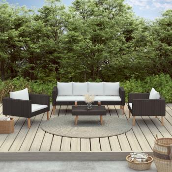 ARDEBO.de - 4-tlg. Garten-Lounge-Set mit Auflagen Poly Rattan Schwarz