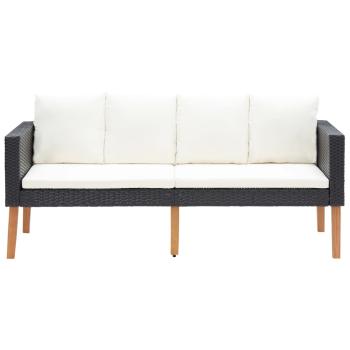 4-tlg. Garten-Lounge-Set mit Auflagen Poly Rattan Schwarz