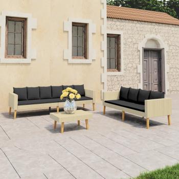 3-tlg. Garten-Lounge-Set mit Auflagen Poly Rattan Beige