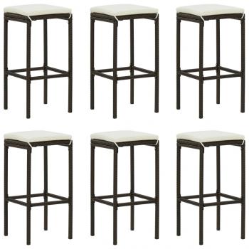 ARDEBO.de - Barhocker mit Kissen 6 Stk. Braun Poly Rattan