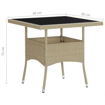 Garten-Esstisch Beige Poly Rattan und Glas