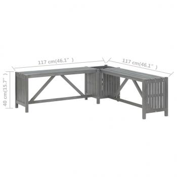Garten-Eckbank mit Pflanzkübel 117 cm Massivholz Akazie Grau