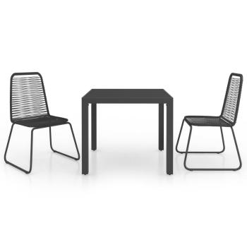 3-tlg. Garten-Essgruppe PVC Rattan Schwarz 