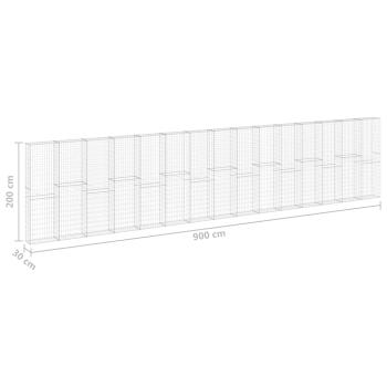 Gabionenwand mit Abdeckung Verzinkter Stahl 900x30x200 cm