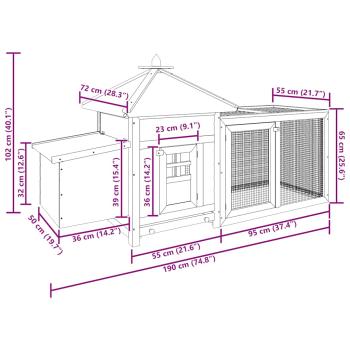 Hühnerstall mit Legenest Grau 190x72x102 cm Tanne Massivholz