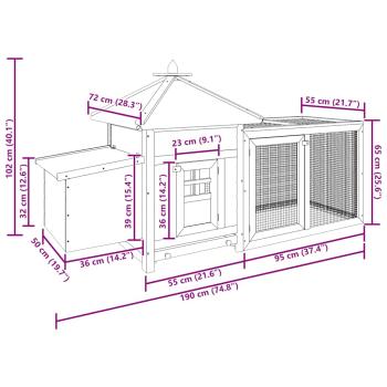 Hühnerstall mit Hühnernest Rot 190x72x102 cm Tanne Massivholz 
