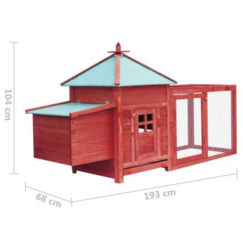 Hühnerstall mit Hühnernest Rot 190x72x102 cm Tanne Massivholz