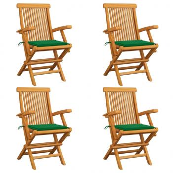 ARDEBO.de - Gartenstühle mit Grünen Kissen 4 Stk. Massivholz Teak