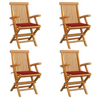 ARDEBO.de - Gartenstühle mit Roten Kissen 4 Stk. Massivholz Teak