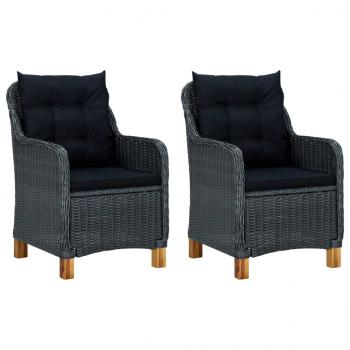 ARDEBO.de - Gartenstühle mit Kissen 2 Stk. Poly Rattan Dunkelgrau