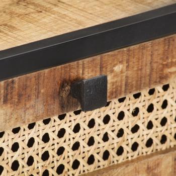 ARDEBO.de - Konsolentisch 100x35x75 cm Raues Mangoholz und Rohrgeflecht