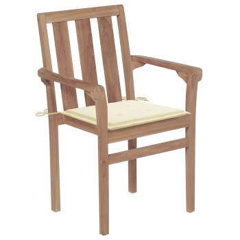 Gartenstühle 2 Stk. mit Cremeweißen Kissen Teak Massivholz 