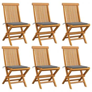 ARDEBO.de - Gartenstühle mit Grauen Kissen 6 Stk. Massivholz Teak 