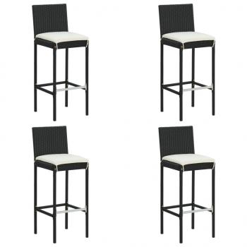 ARDEBO.de - Garten-Barhocker mit Kissen 4 Stk. Schwarz Poly Rattan