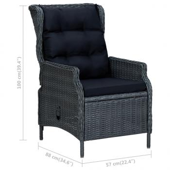 Verstellbarer Gartensessel mit Fußhocker Poly Rattan Dunkelgrau