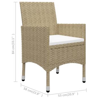 3-tlg. Garten-Essgruppe Beige Poly Rattan und Glas