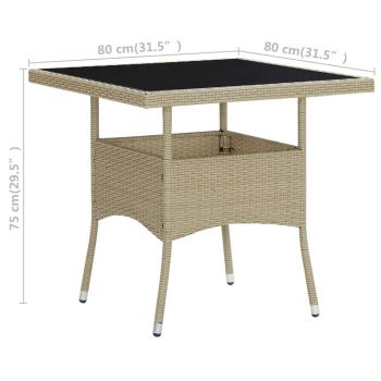 3-tlg. Garten-Essgruppe Beige Poly Rattan und Glas