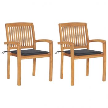 ARDEBO.de - Gartenstühle 2 Stk. mit Anthrazit Kissen Massivholz Teak