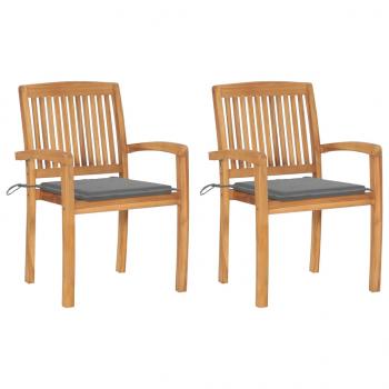 ARDEBO.de - Gartenstühle 2 Stk. mit Grauen Kissen Massivholz Teak