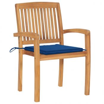 Gartenstühle 2 Stk. mit Blauen Kissen Massivholz Teak