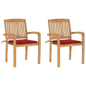 ARDEBO.de - Gartenstühle 2 Stk. mit Roten Kissen Massivholz Teak