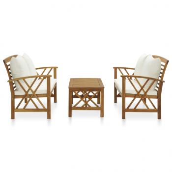 3-tlg. Garten-Lounge-Set mit Auflagen Massivholz Akazie
