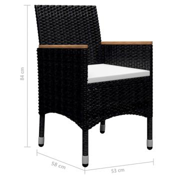 9-tlg. Garten-Essgruppe Poly Rattan und Akazienholz Schwarz