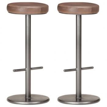 ARDEBO.de - Barhocker 2 Stk. Distressed Braun Echtleder 