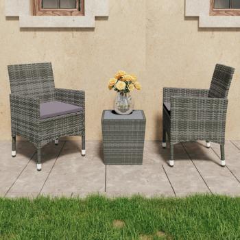 3-tlg. Bistro-Set Poly Rattan und Hartglas Grau 