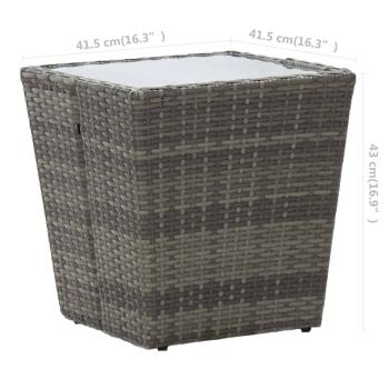 3-tlg. Bistro-Set Poly Rattan und Glas Grau