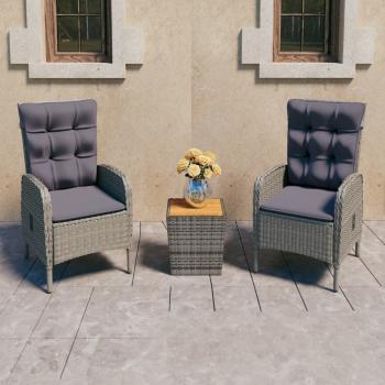 ARDEBO.de - 3-tlg. Bistro-Set Poly Rattan und Akazienholz Grau