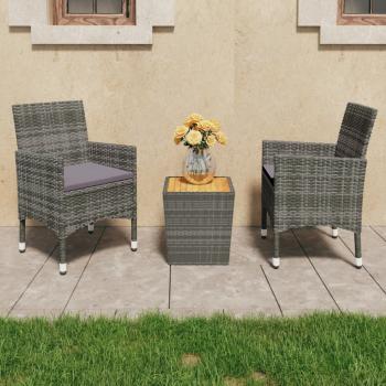 ARDEBO.de - 3-tlg. Bistro-Set Poly Rattan und Akazienholz Grau