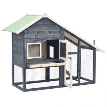 Kaninchenstall Grau und Weiß 140x63x120 cm Tanne Massivholz