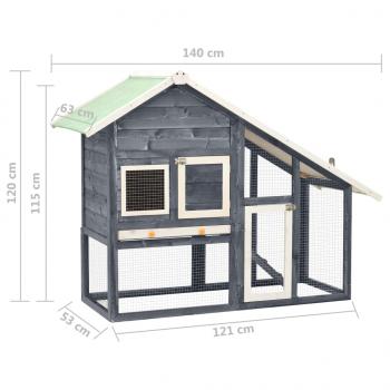 Kaninchenstall Grau und Weiß 140x63x120 cm Tanne Massivholz