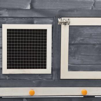 Kaninchenstall Grau und Weiß 140x63x120 cm Tanne Massivholz