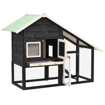 Kaninchenstall Grau und Weiß 140x63x120 cm Tanne Massivholz