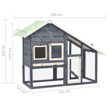 Kaninchenstall Grau und Weiß 140x63x120 cm Tanne Massivholz