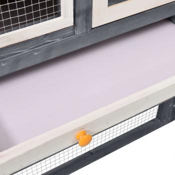 Kaninchenstall Grau und Weiß 140x63x120 cm Tanne Massivholz