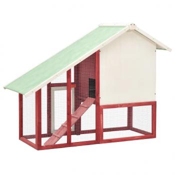Kaninchenstall Rot und Weiß 140x63x120 cm Tanne Massivholz