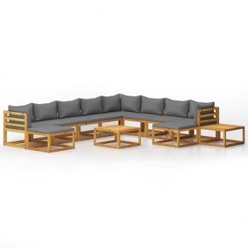 12-tlg. Garten-Lounge-Set mit Auflagen Massivholz Akazie