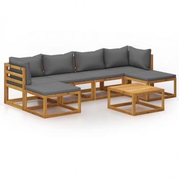 7-tlg. Garten-Lounge-Set mit Auflagen Massivholz Akazie